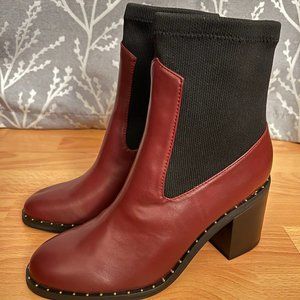 ASOS Ruby studded block heel boots in burgundy - 7